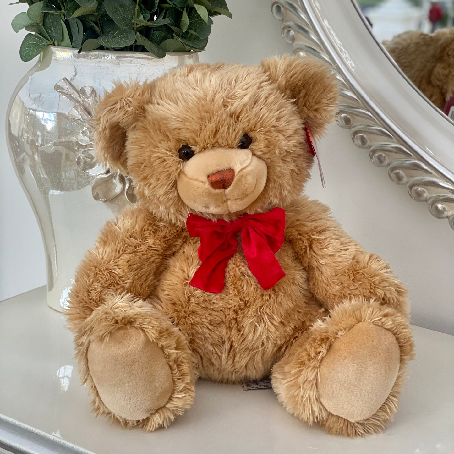 Large Brown Teddy Bear With Red Bow